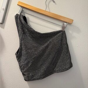 Klassy Network Shimmering Black One-Shoulder Crop Top